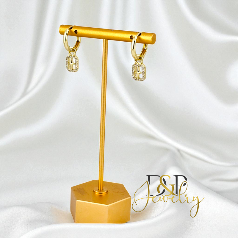 14K STAR DESIGN HOOP EARRING HP755