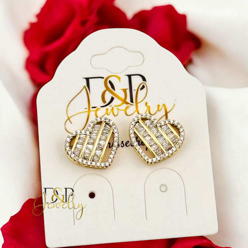 14K FANCY HEART DESIGN EARRING E883