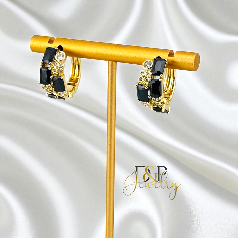 14K GOLD /SHORT COLOR STONES 4 VARIANT HOOP EARRING HP819