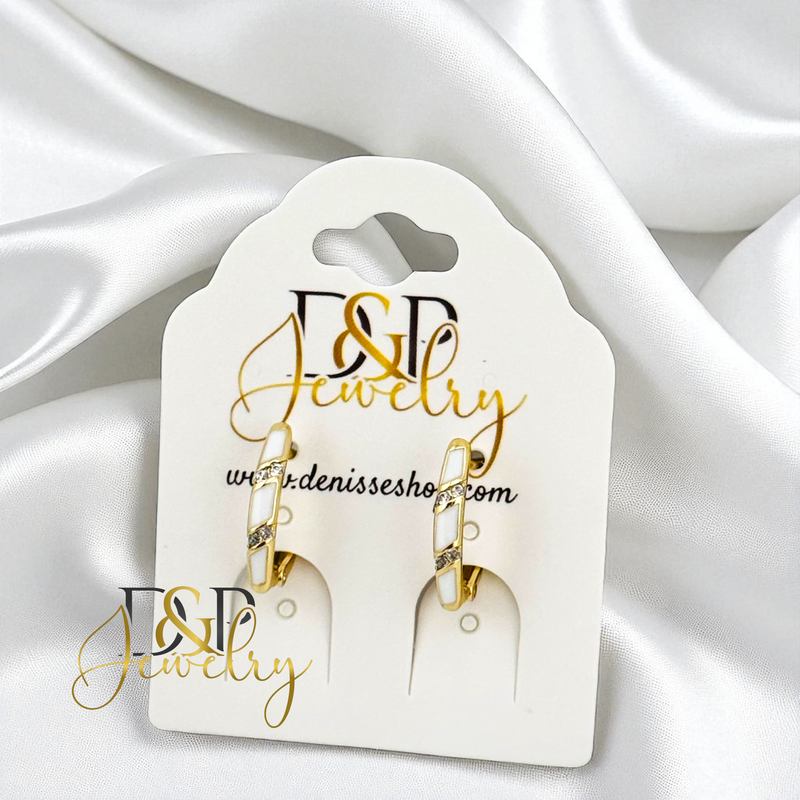 14K GOLD/WHITE SMALL HOOP EARRING HP747