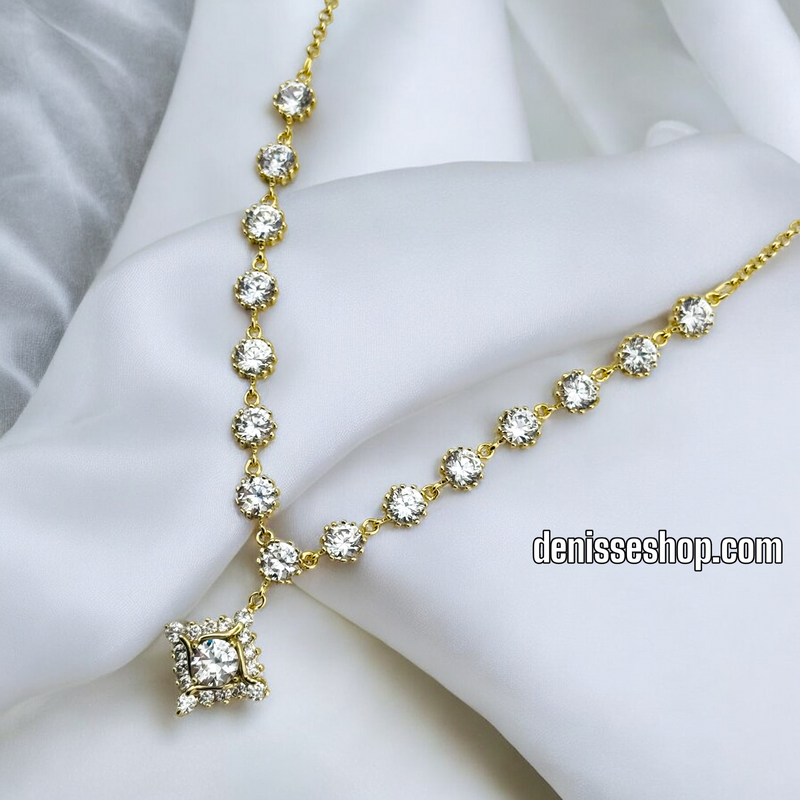 14K ELEGANT WHITE STONE NECKLACE SET 18&