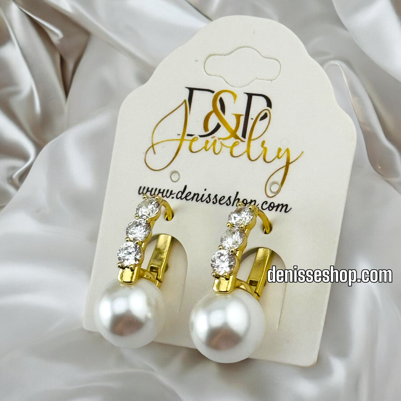 14K GOLD / WHITE CRISTAL AND PEARL EARRING E707