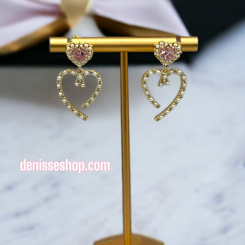 14k Heart Pink Stone Earrings E259