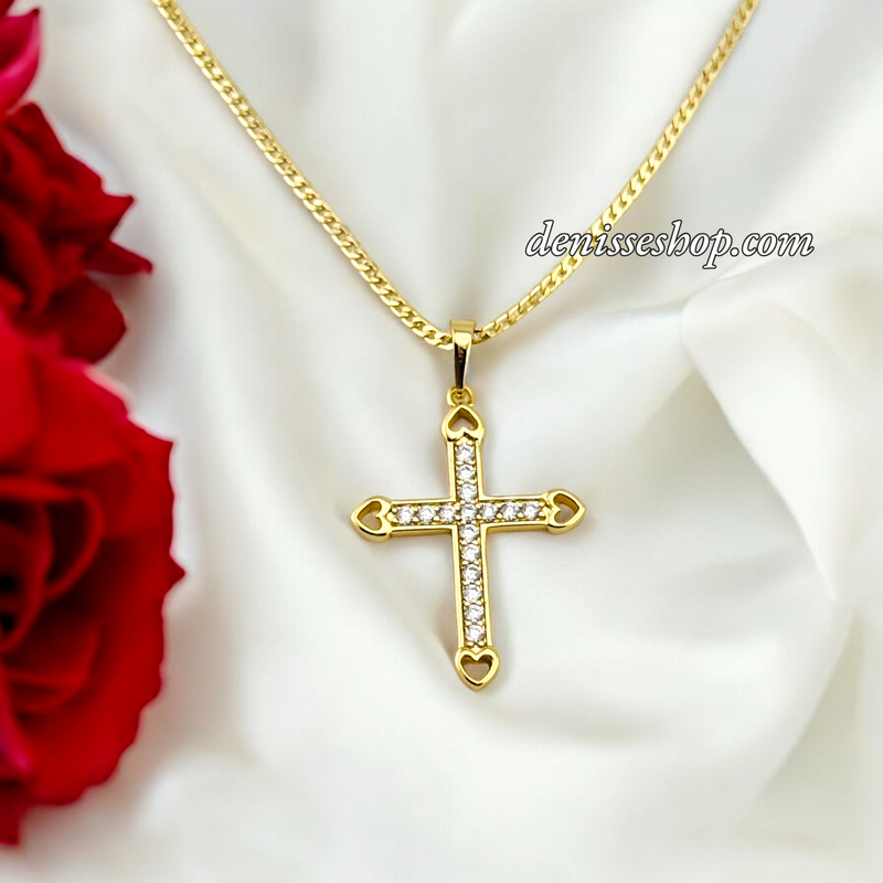 14K WOMEN/GIRL HEARTS CROSS PENDANT P680