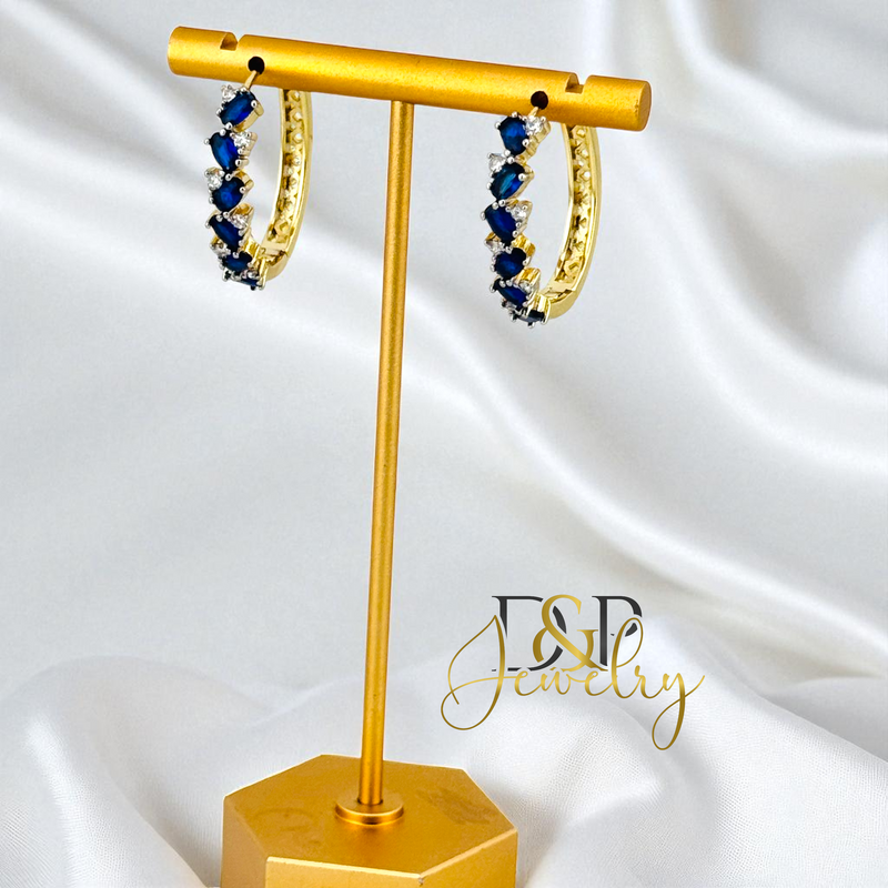 14K GOLD /COLOR STONES 3 VARIANT HOOP EARRING HP828