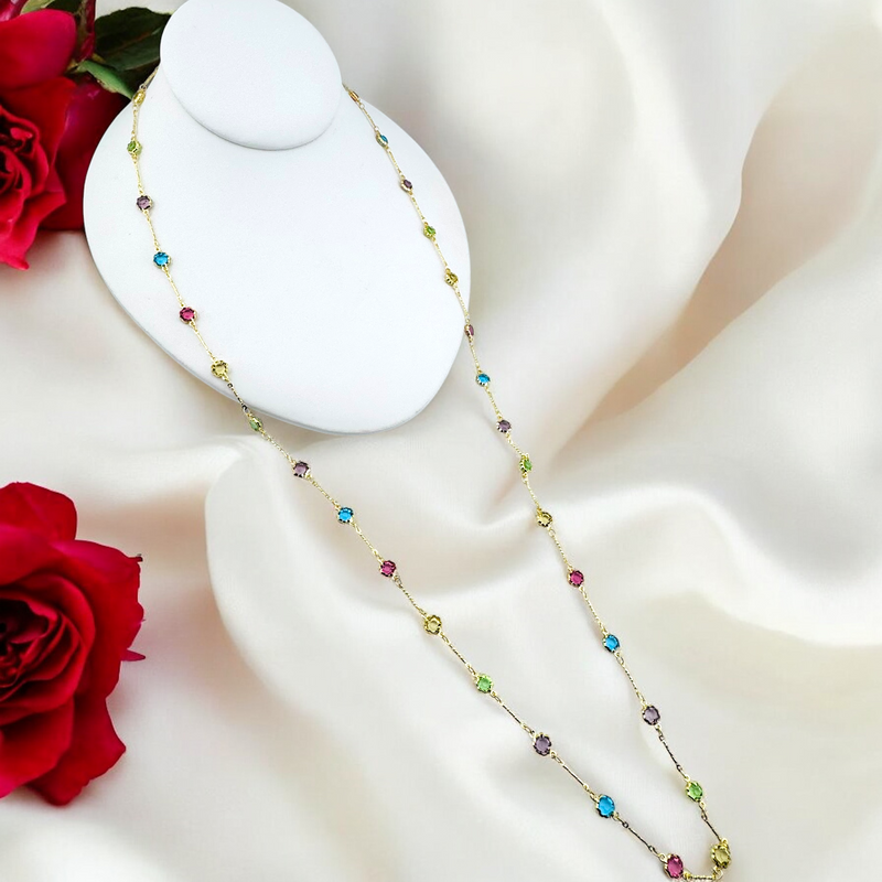 14K MULTICOLOR FLOWERS NECKLACE SET 24&