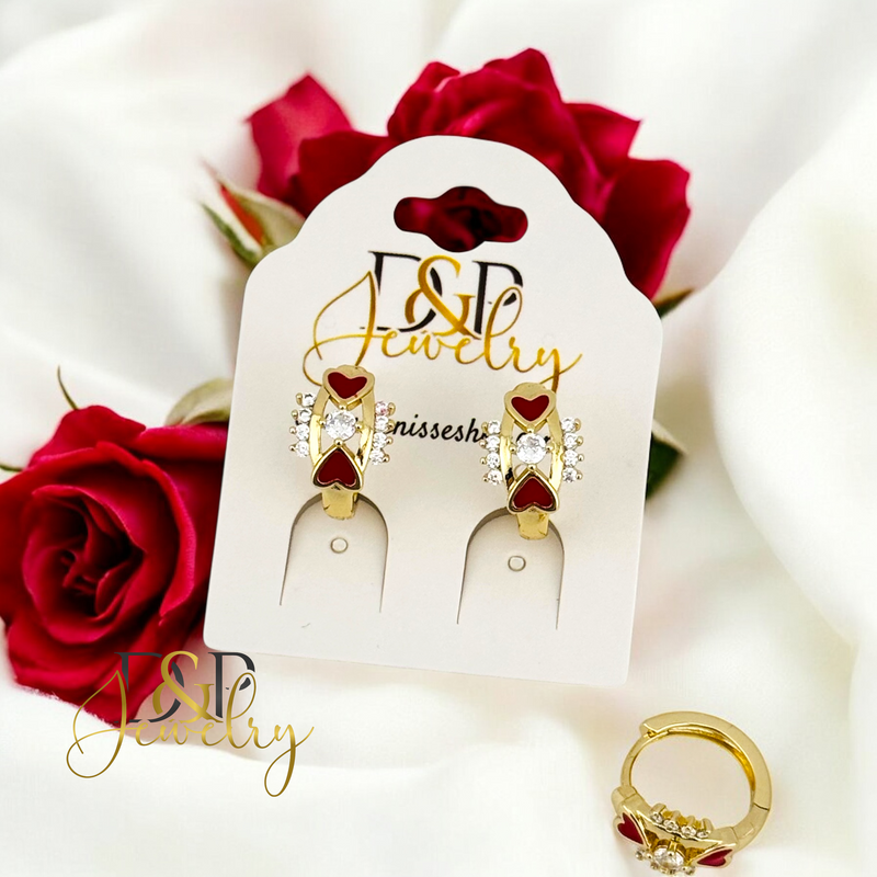 14K SMALL RED HEART HOOP HP689