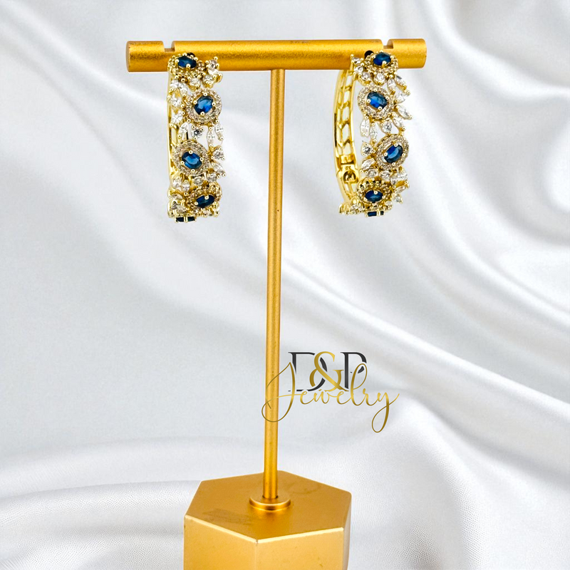 14K GOLD /LONG COLOR STONES 3 VARIANTS HOOP EARRING HP814