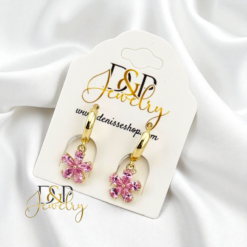 14K GOLD /PINK DANGLE STAR HOOP EARRING HP809