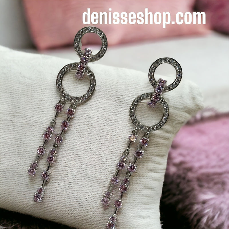 Silver and Rose Stones Earrings E229