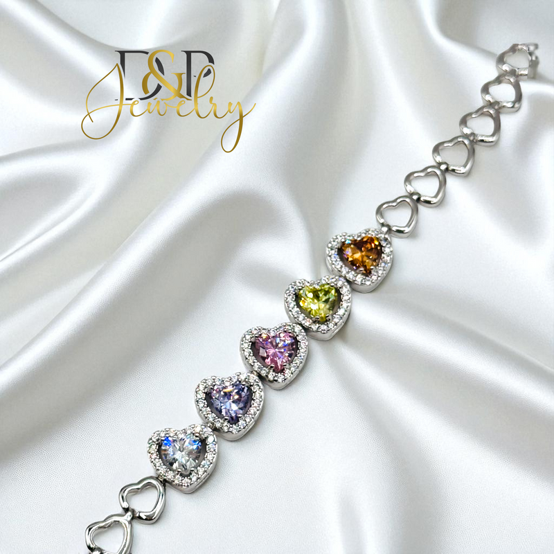 SILVER HEARTS AND MULTICOLOR BRACELET BR777