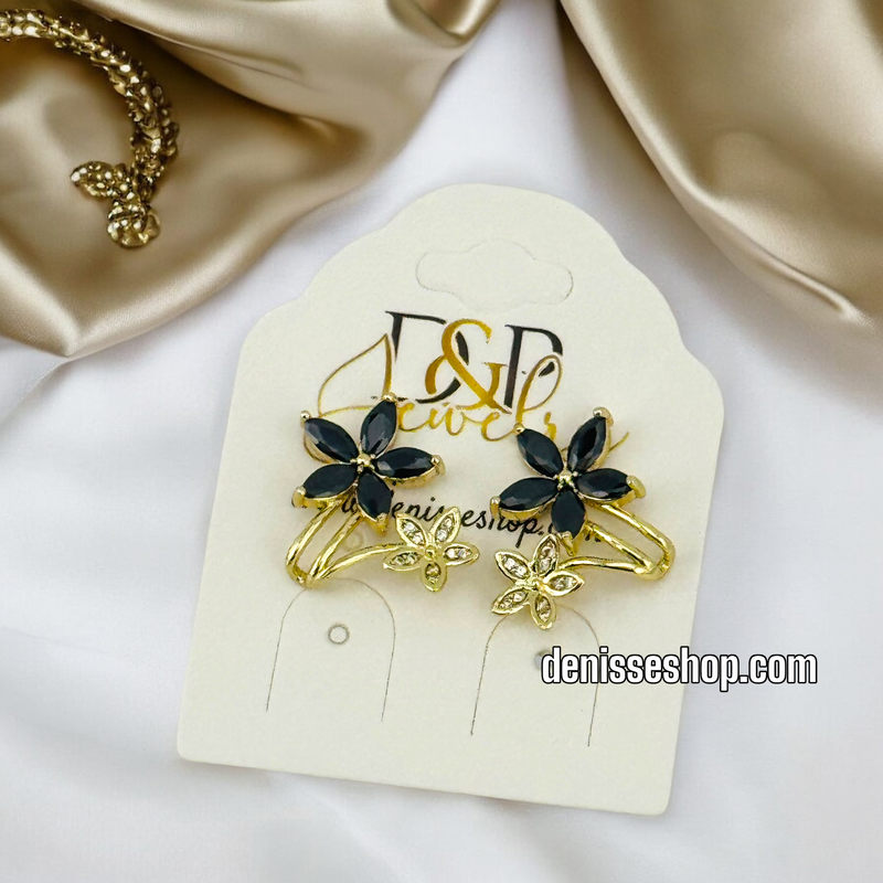 14K BLACK FLOWER EARRING E728