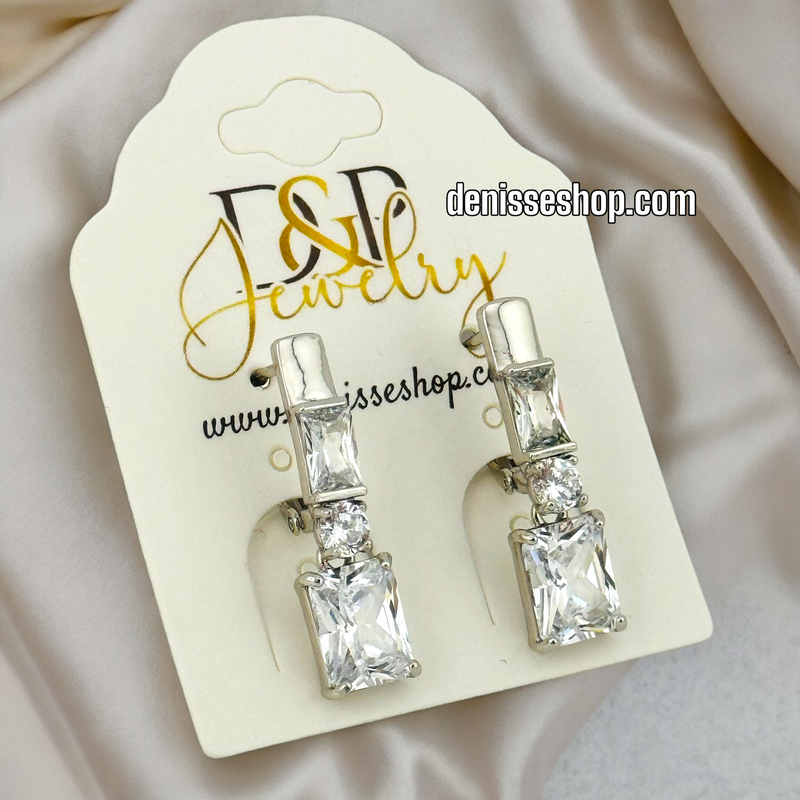 SILVER WHITE STONE EARRINGS E548