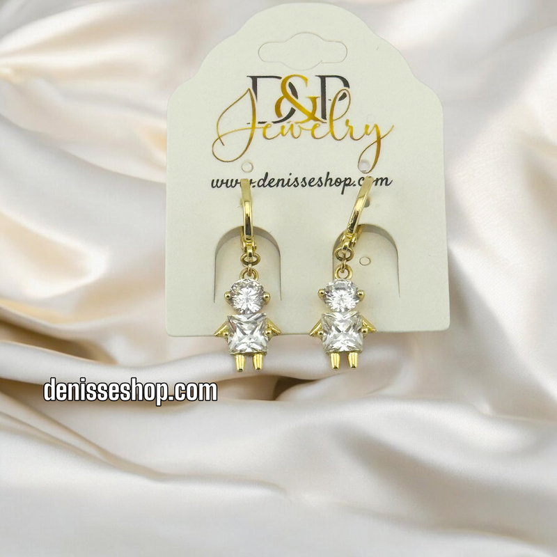 14K GIRL SHAPE WHITE STONE EARRING E634