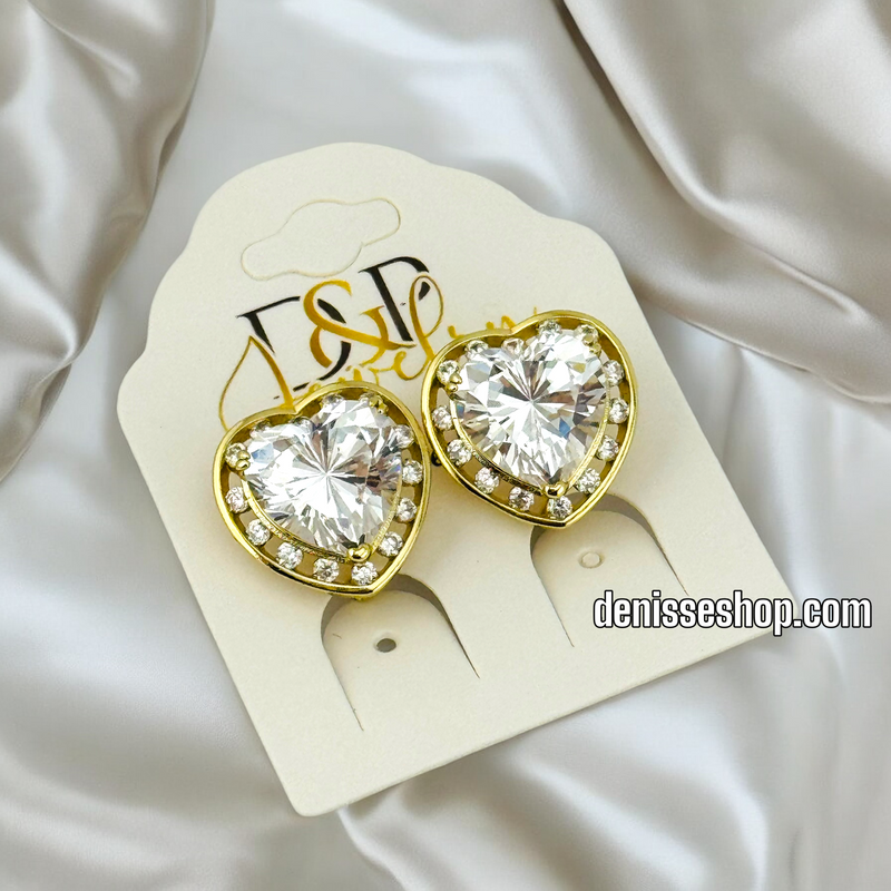 14K FASHION WHITE STONE HEART SHAPED EARRING E654