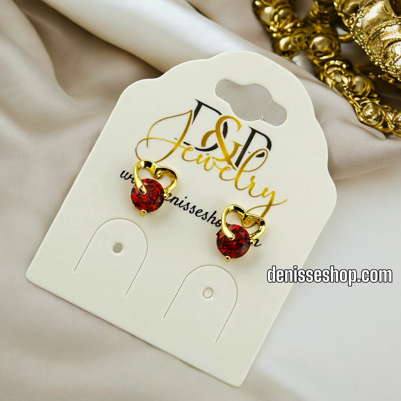 14K GOLD HEART/ RED STONE EARRING E662