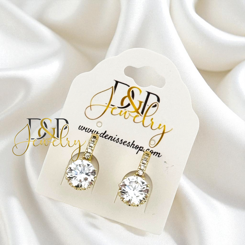 14K GOLD/WHITE STONE HOOP EARRING HP748