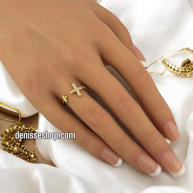 14K ADJUSTABLE CROSS RING RG218