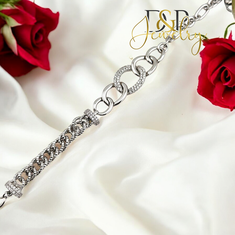 SILVER THIN FANCY LINK BRACELET BR731