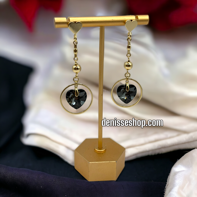 14K BLACK HEART EARRINGS E476