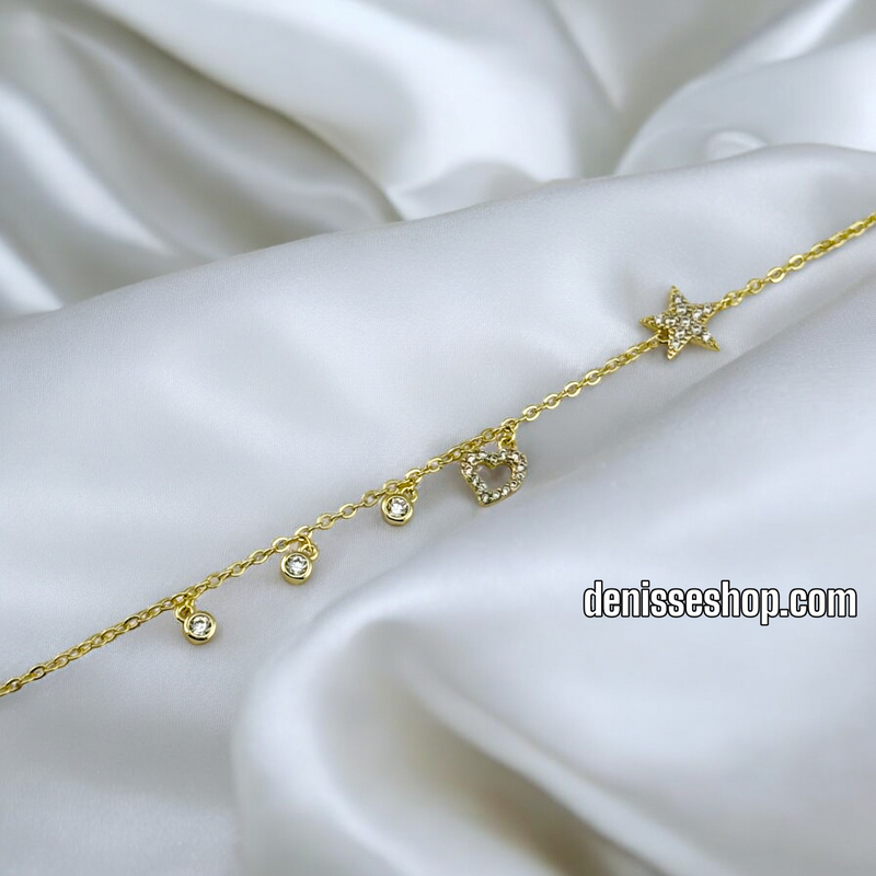 14K HEARTS/STARS ANKLET BRACELET A15