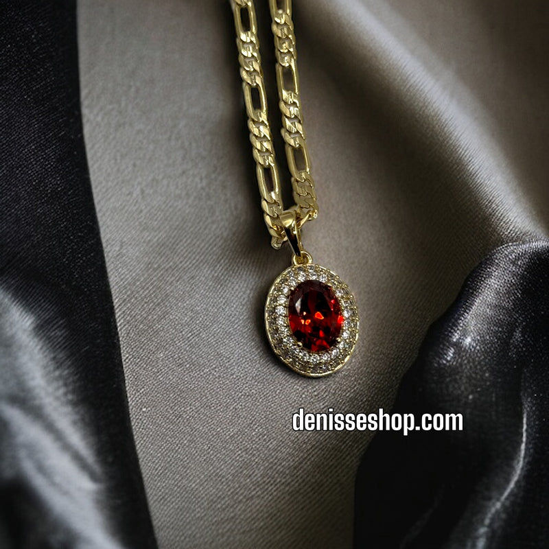 14K GOLD RED STONE PENDANT P219