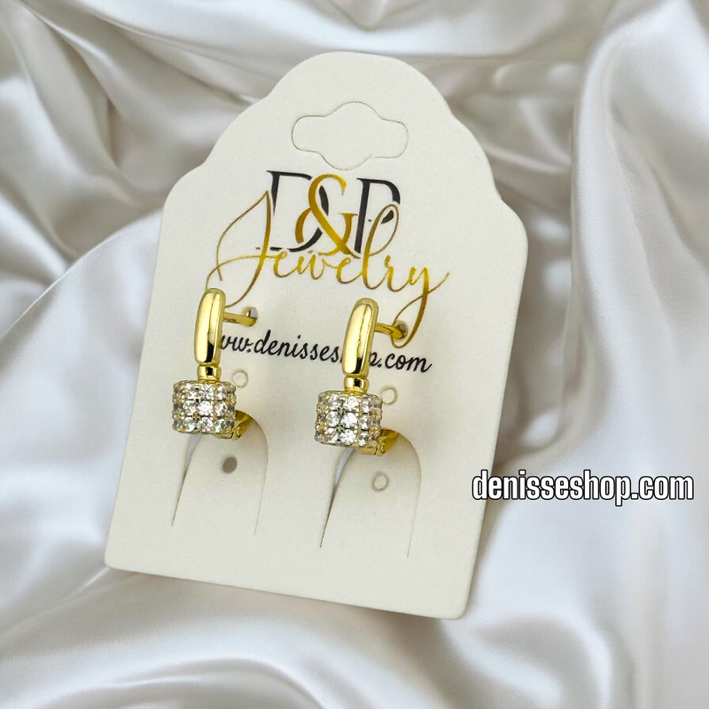 14K WHITE STONE HUGGIE EARRING E796