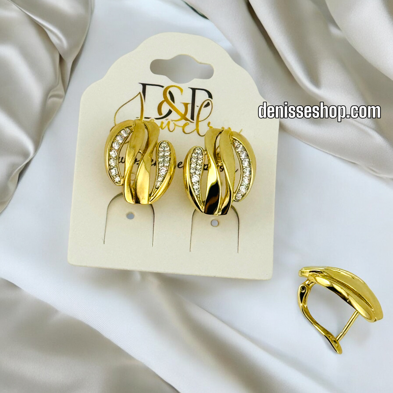 14K GOLD / WHITE STONE HUGGIES EARRING E673