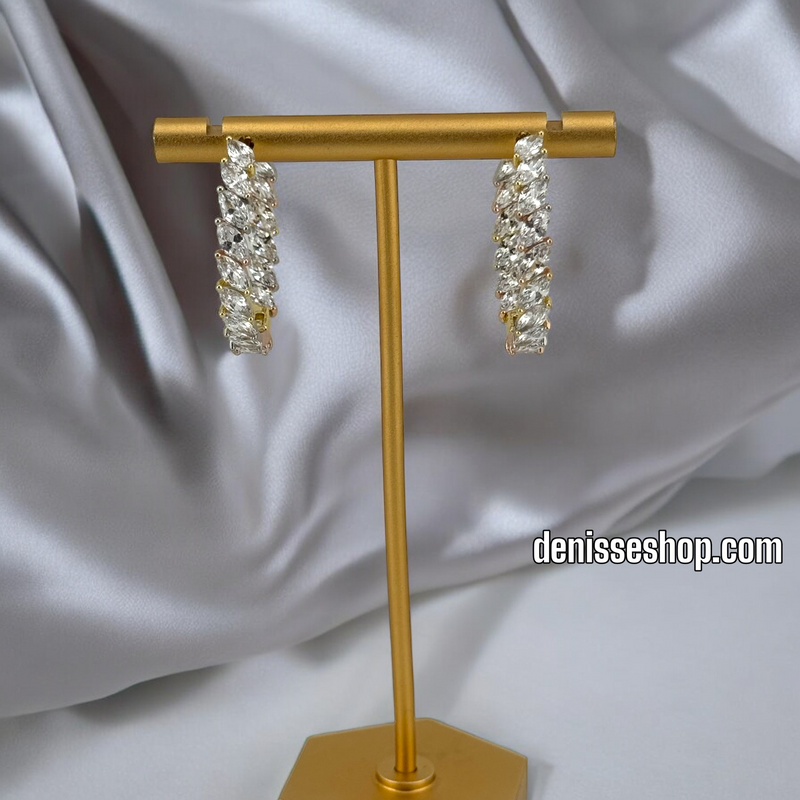 14K GOLD WHITE STONE HOOP EARRING HP484