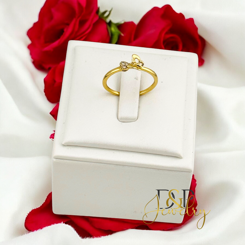 14K TINY BUTTERFLY STONE RING RG362