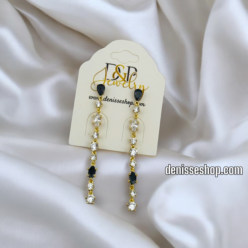 14K ELEGANT BLACK LONG EARRING E777