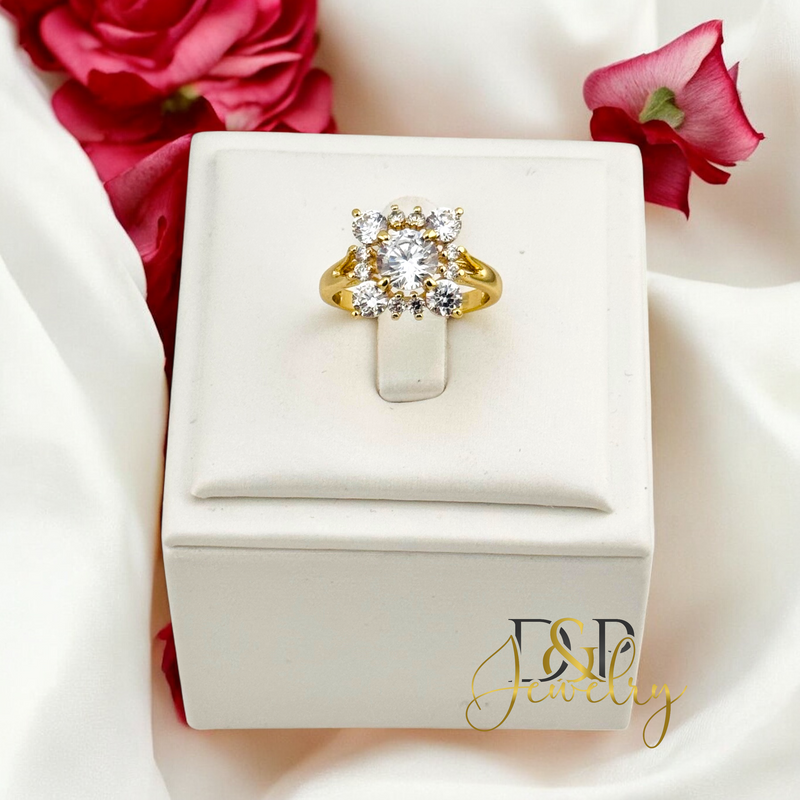 14K SQUARE WHITE STONE RING RG360
