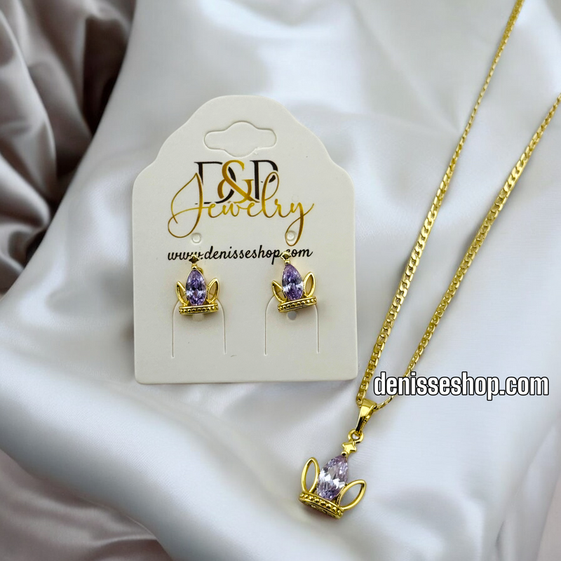 14K WOMAN/GIRL CROWN NECKLACE SET N162