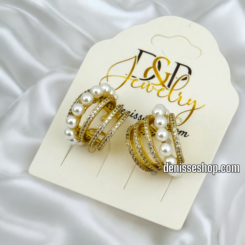 14K PEARL GOLD HOOP EARRING HP578