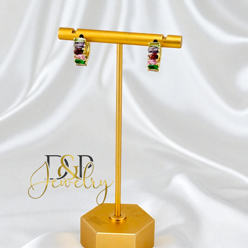 14K GOLD /MULTICOLOR STONES HOOP EARRING HP811