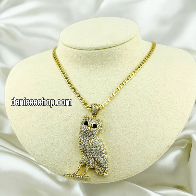 14K FASHION WHITE STONE OWL PENDANT P467