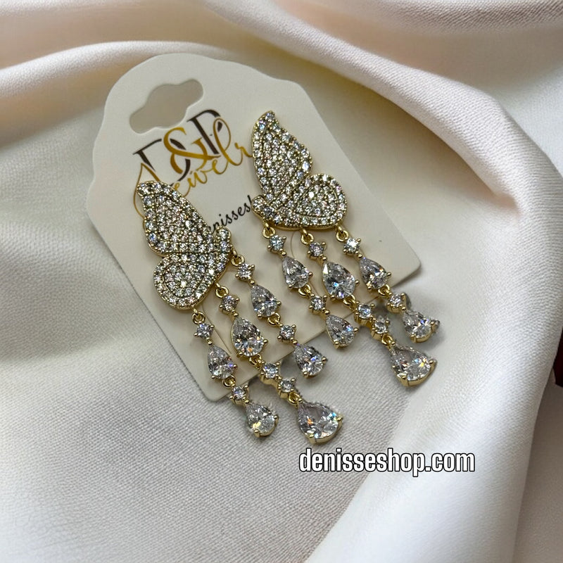 14K WHITE STONE BUTTERFLY EARRINGS E352