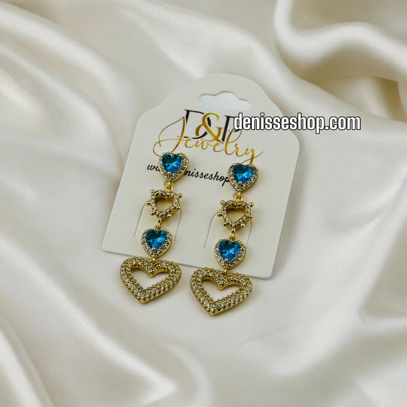 14K BLUE HEART EARRING E553