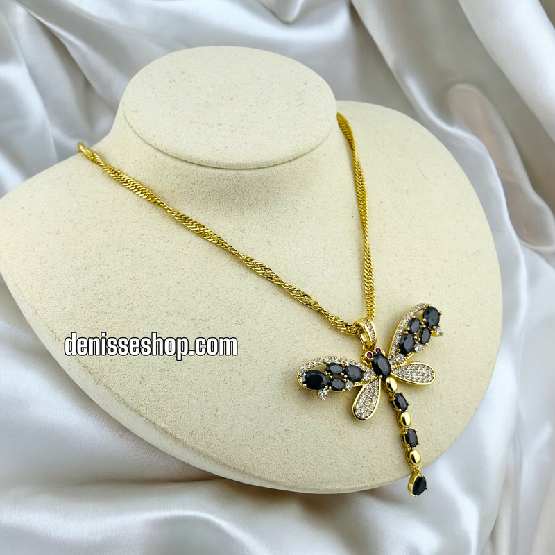 14K WOMEN/ BLACK DRAGON FLY NECKLACE N142