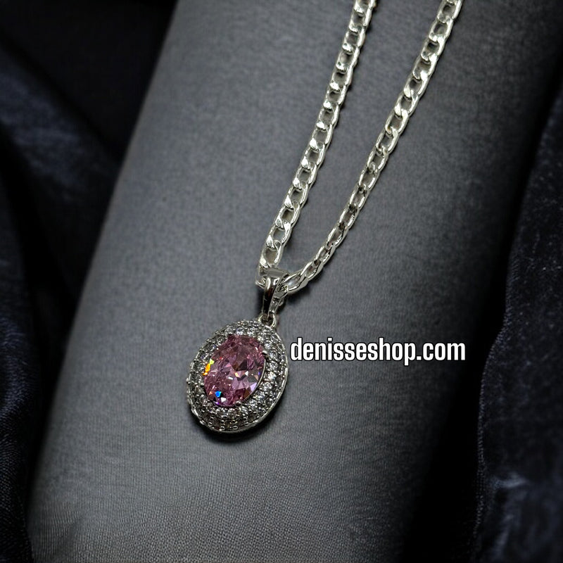 SILVER PINK STONE PENDANT P221 (Chain not included)