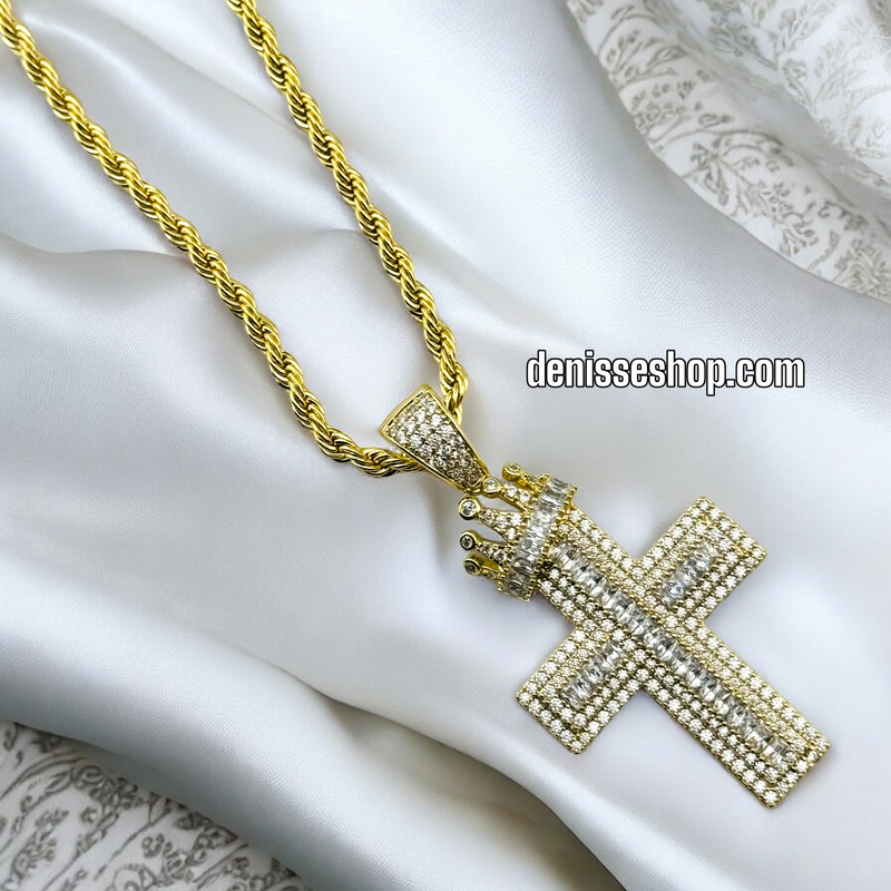 14K FASHION WHITE STONE CROSS PENDANT P466