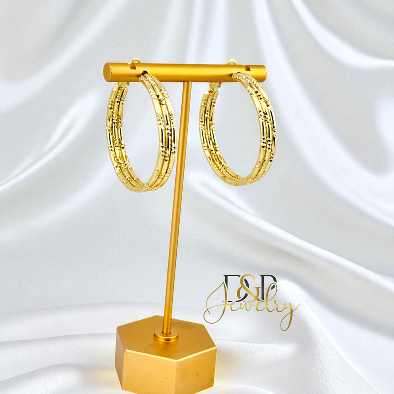 14K GOLD/LONG SIZE DESIGN HOOP EARRING HP803