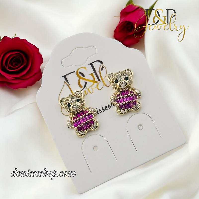 14K HOT PINK BEAR EARRING E819