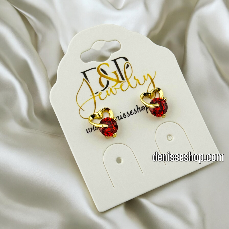 14K GOLD HEART/ RED STONE EARRING E662