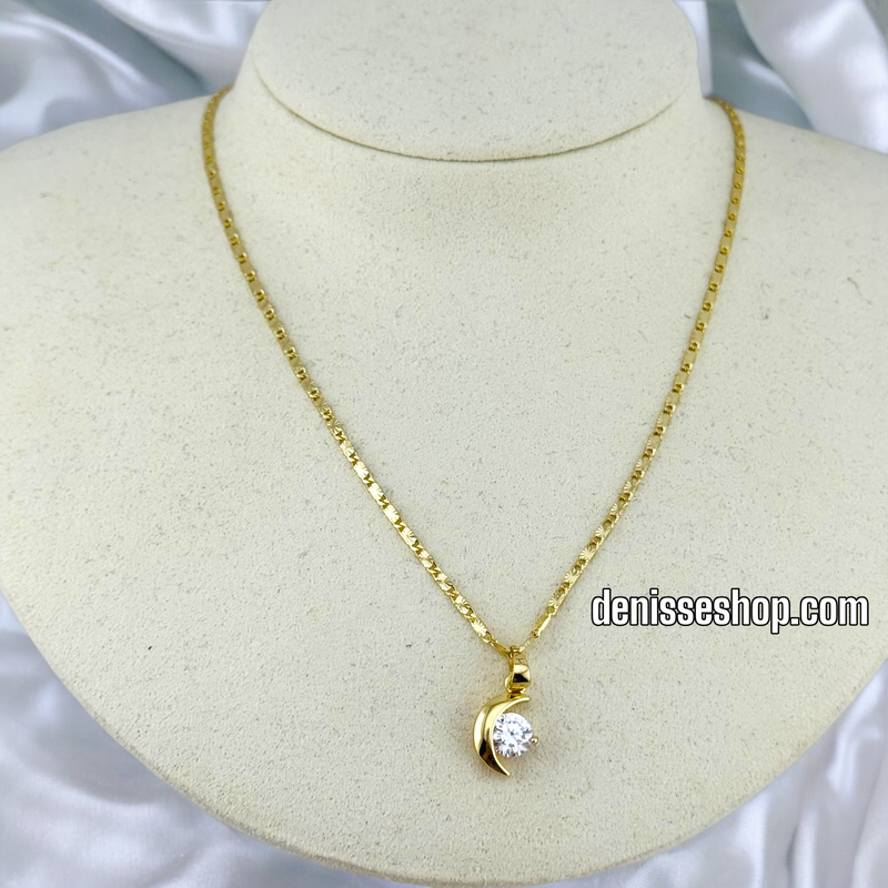 14K WOMEN / GIRL TINY MOON WITH STONE PENDANT P529