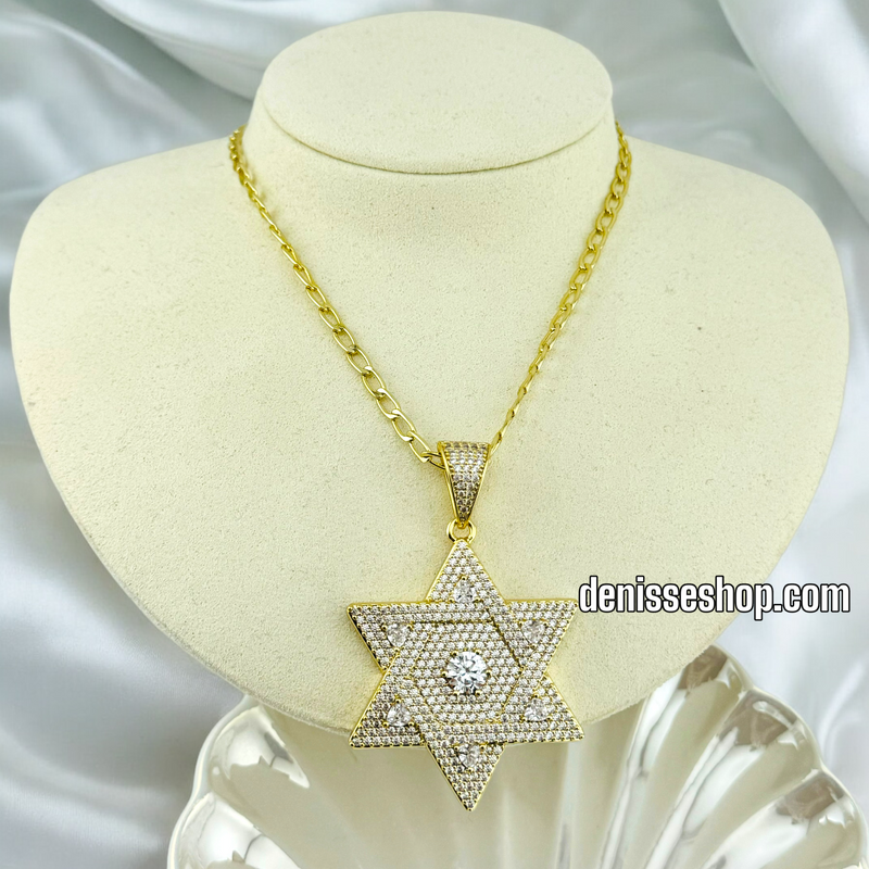 14K GOLD /  WHITE STONE DAVID STAR NECKLACE  SET N46