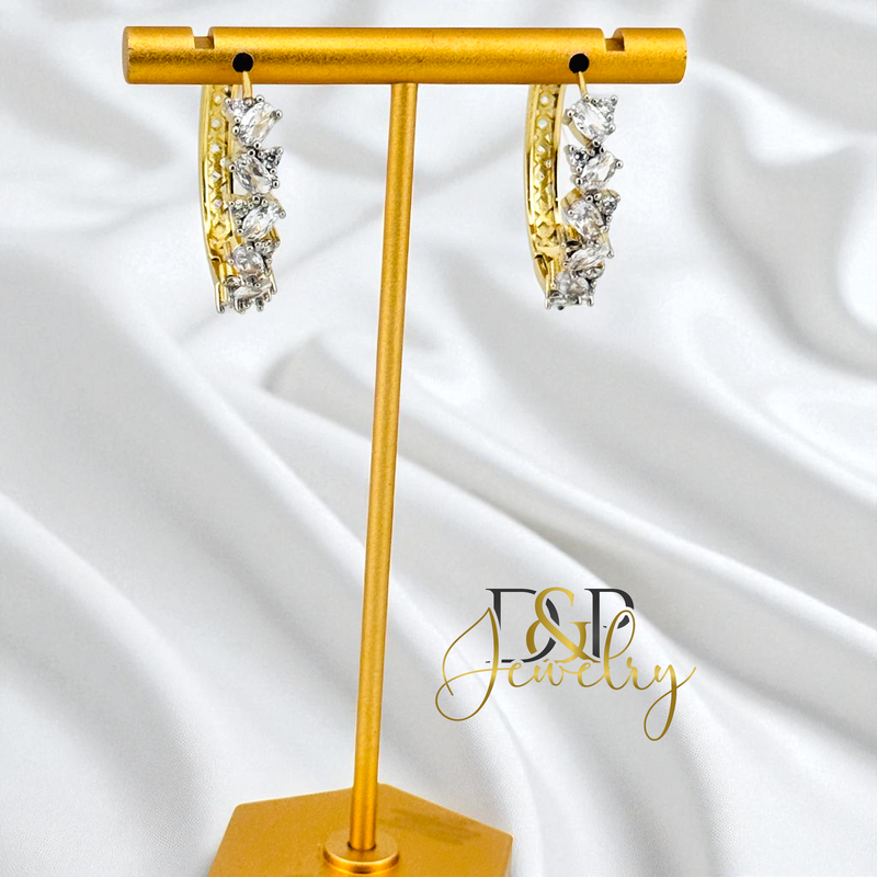 14K GOLD /COLOR STONES 3 VARIANT HOOP EARRING HP828