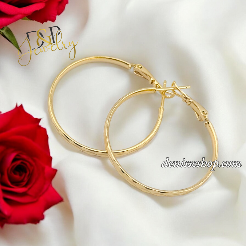 14K DIAMOND DESIGN GOLD HOOPS HP622