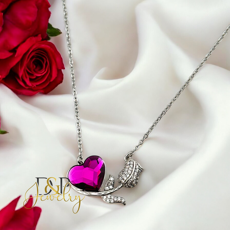 14K WOMAN SILVER PURPLE FLOWER FASHION NECKLACE N251