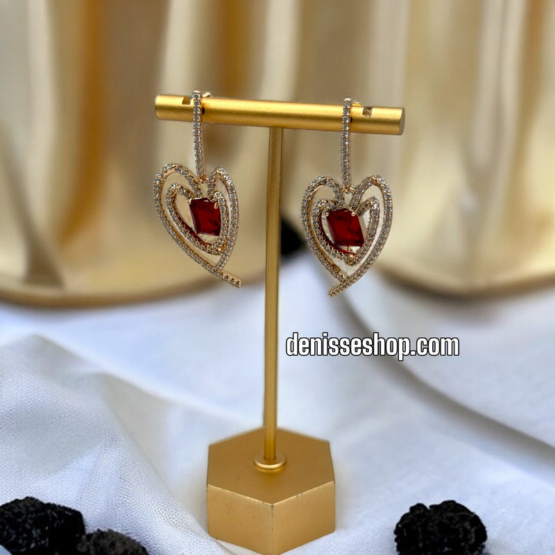 18K HEART RED STONE EARRINGS E426